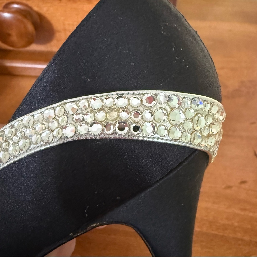 Stuart Weitzman Black Heels  pump rhinestones bling satin formal woman 8 shoe - Picture 9 of 11